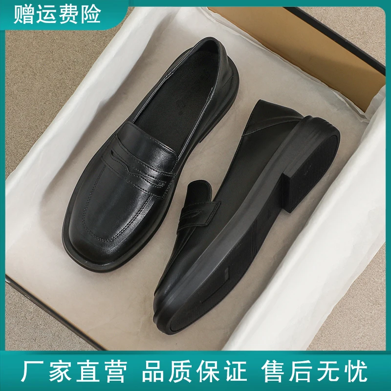 真皮英伦风小皮鞋女夏款黑色工作舒适软皮厚底春夏软底平底豆豆鞋