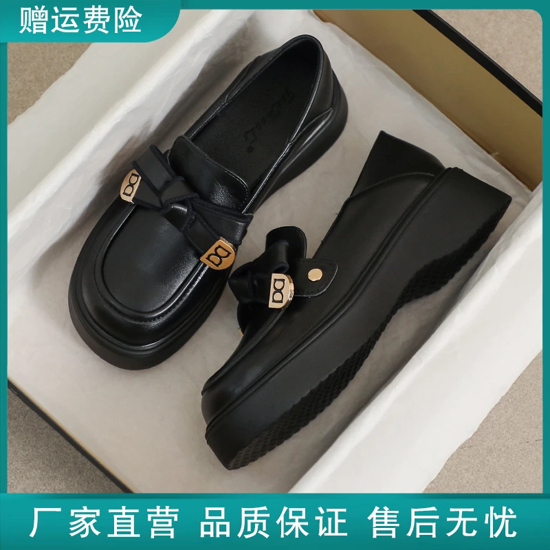 真皮小皮鞋女2025新款夏季英伦风小黑色厚底33工作34码舒适乐福鞋