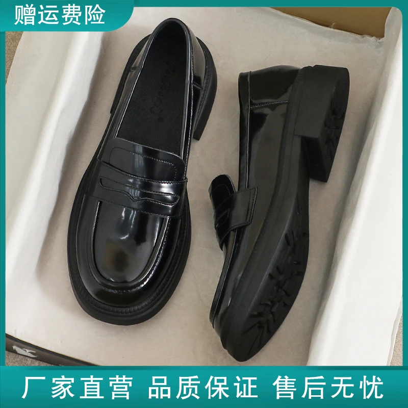 真皮小皮鞋女夏季英伦风黑色平底春秋工作大码41软底豆豆43乐福鞋