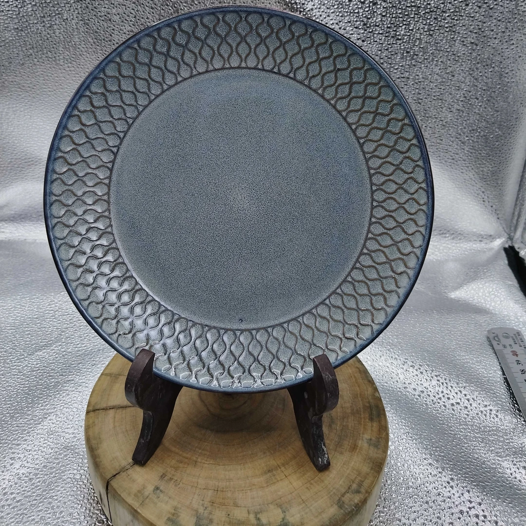 610微瑕品8寸蓝色渔网状小盘