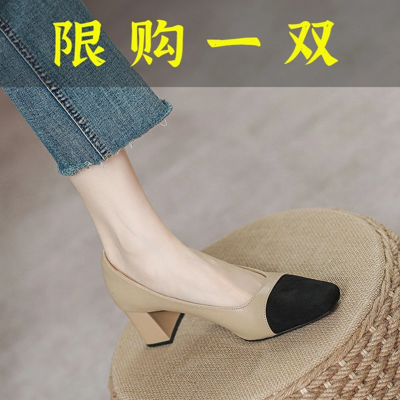 千寻宜鞋千寻宜鞋沿荐小羊皮单鞋女高跟粗跟真皮软底粗跟中跟低跟