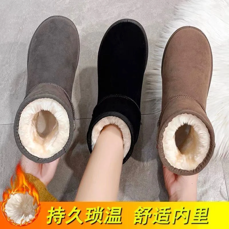 千寻宜鞋加绒加厚雪地靴短筒靴子2023秋冬季新款舒适保暖棉鞋平底