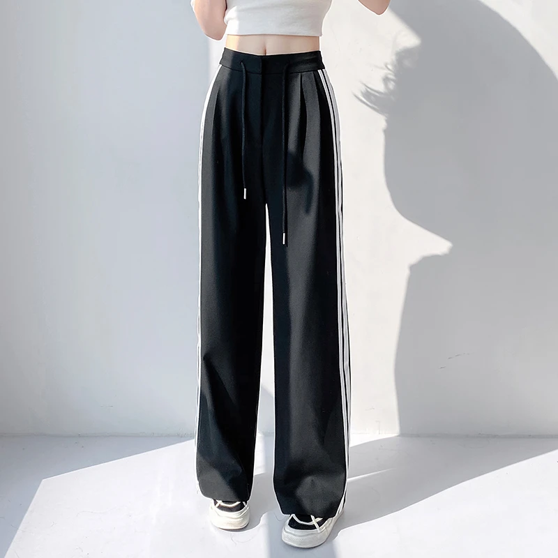 【HX女裤】C1085黑色时尚直筒阔腿裤长裤