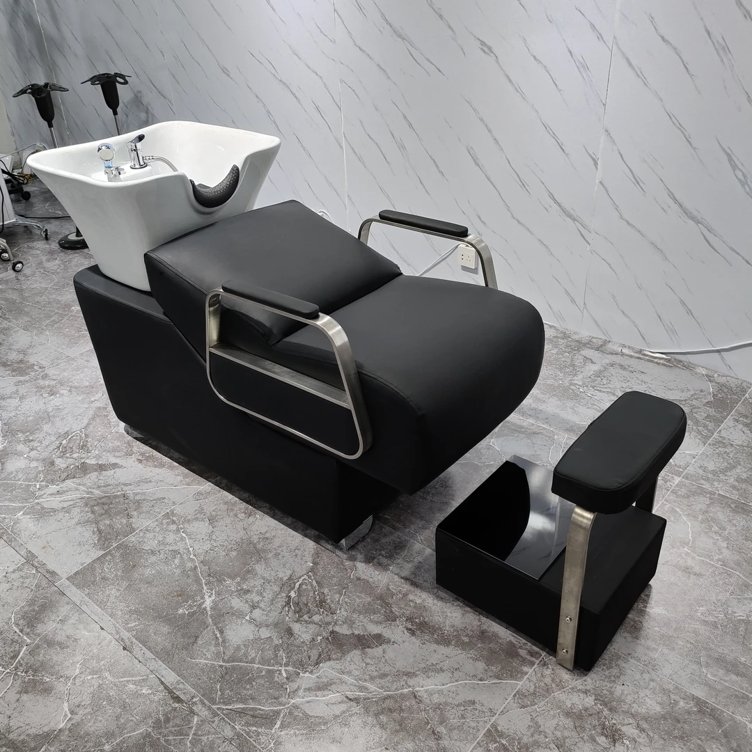工厂直销包邮到家发廊专用陶瓷深盆冲水床理发店冲洗床不锈钢半躺