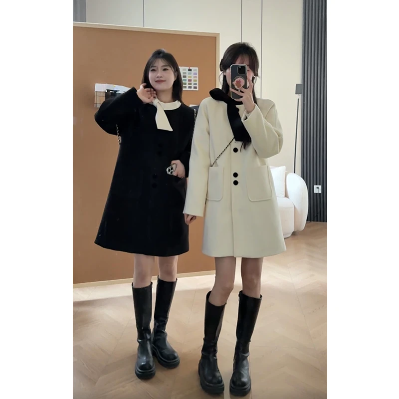 大嘻嘻嘻羽绒服女中长款冬装2024新款时尚洋气夹羽绒毛呢大衣外套