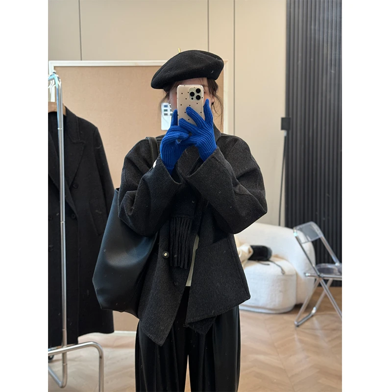 大嘻嘻嘻  呢子大衣女秋冬装2024新款韩版设计感小众短款毛呢外套