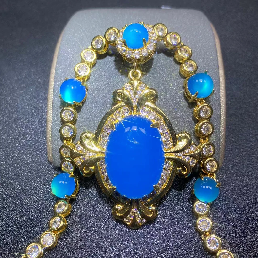 淑美（186号）  树形镶嵌 蓝玉髓蛋面吊坠 一物一证 一件发货精美