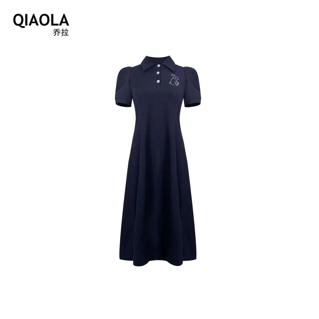 QIAOLA/乔拉【海若微心】小众设计夏款POLO领兔子刺绣减龄连衣裙