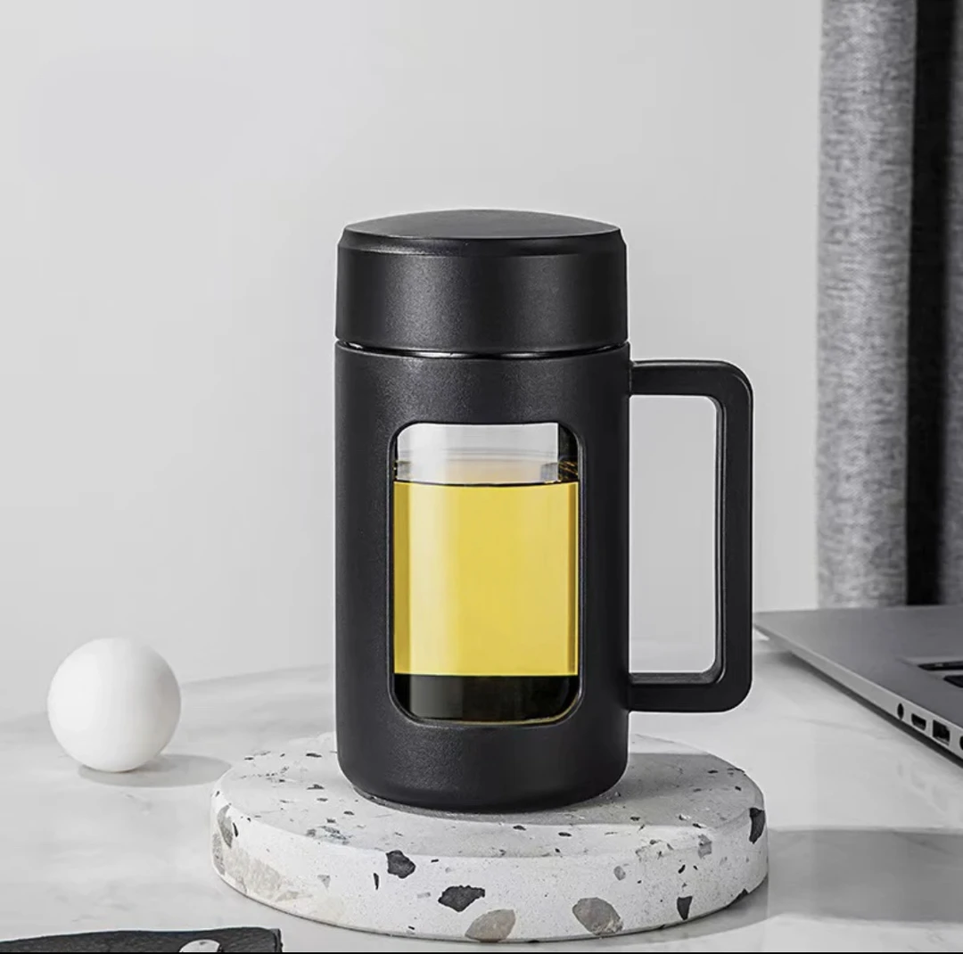 aizong商务高档带盖实用生活玻璃泡茶杯一个