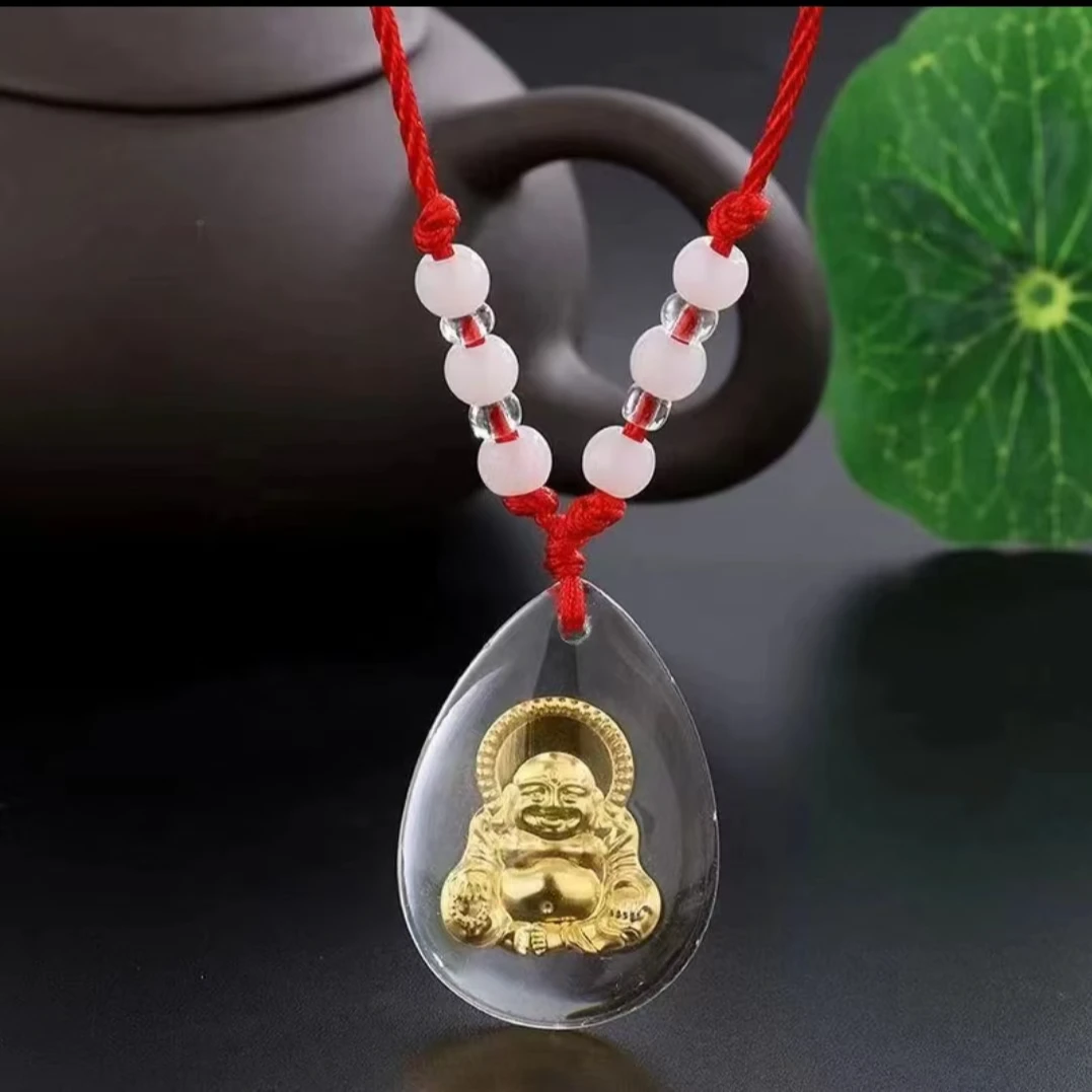 精美金色弥勒佛仿水晶手工串珠个人用品吊坠一个zl