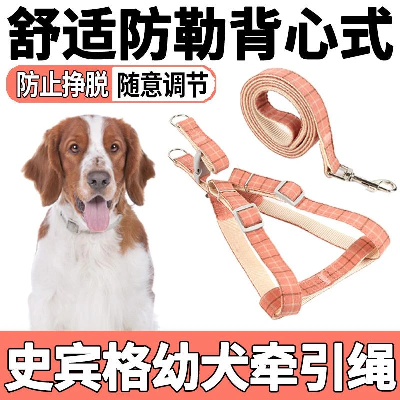 史宾格小奶狗绳子网红可爱遛狗炼神器项圈幼犬背心式牵引绳可调节