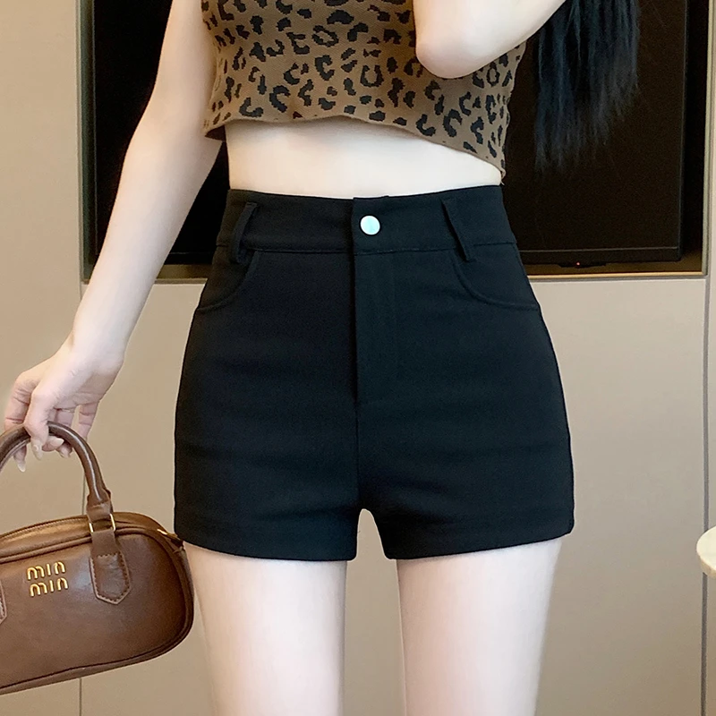 黑色西装短裤女靴裤秋冬小个子外穿弹力高腰显瘦休闲a字打底热裤