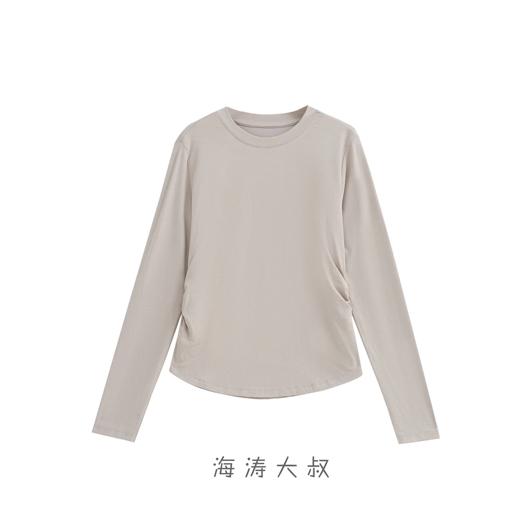 【海涛大叔】韩系简约收褶长袖T恤 MJ13956