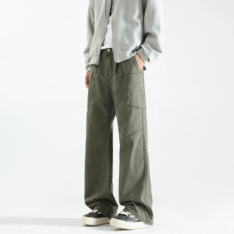 美拉德男纯棉工装裤男生美式宽松直筒美式hiphop弯刀休闲裤长裤