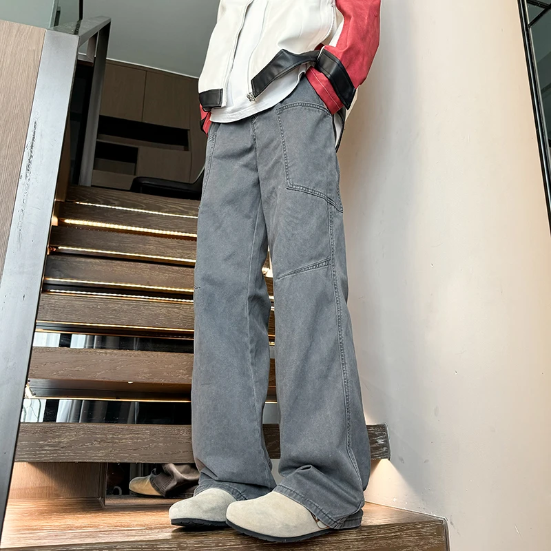 cleanfit美式美拉德工装裤男生纯棉质感宽松直筒弯刀裤子男休闲裤