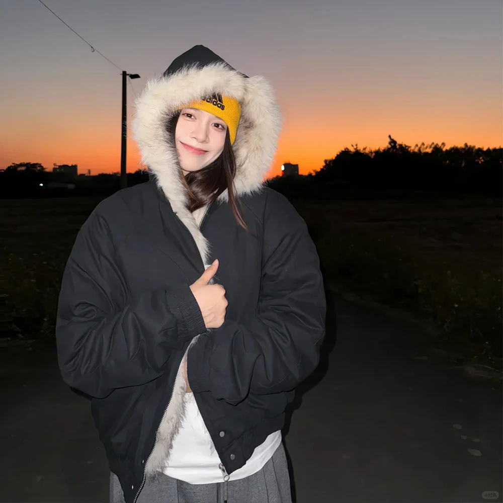 美式复古座山雕毛领加绒加厚棉服夹克男女冬季cleanfit工装外套潮