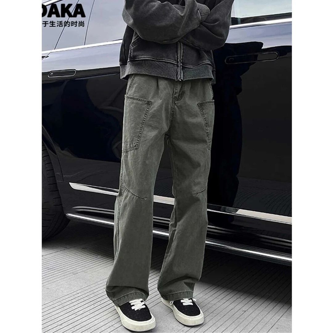 LIGGICC军绿色弯刀工装裤男秋冬加绒加厚裤子美式vibe双膝伐木裤