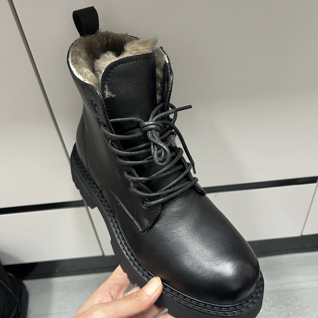 99002男款冬季真皮羊毛马丁靴大棉加厚软底