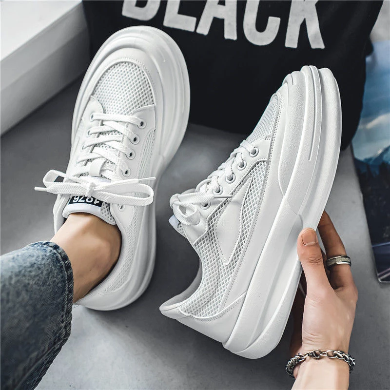 男鞋2024新款网面透气运动休闲小白板鞋小众百搭厚底增高潮鞋V86