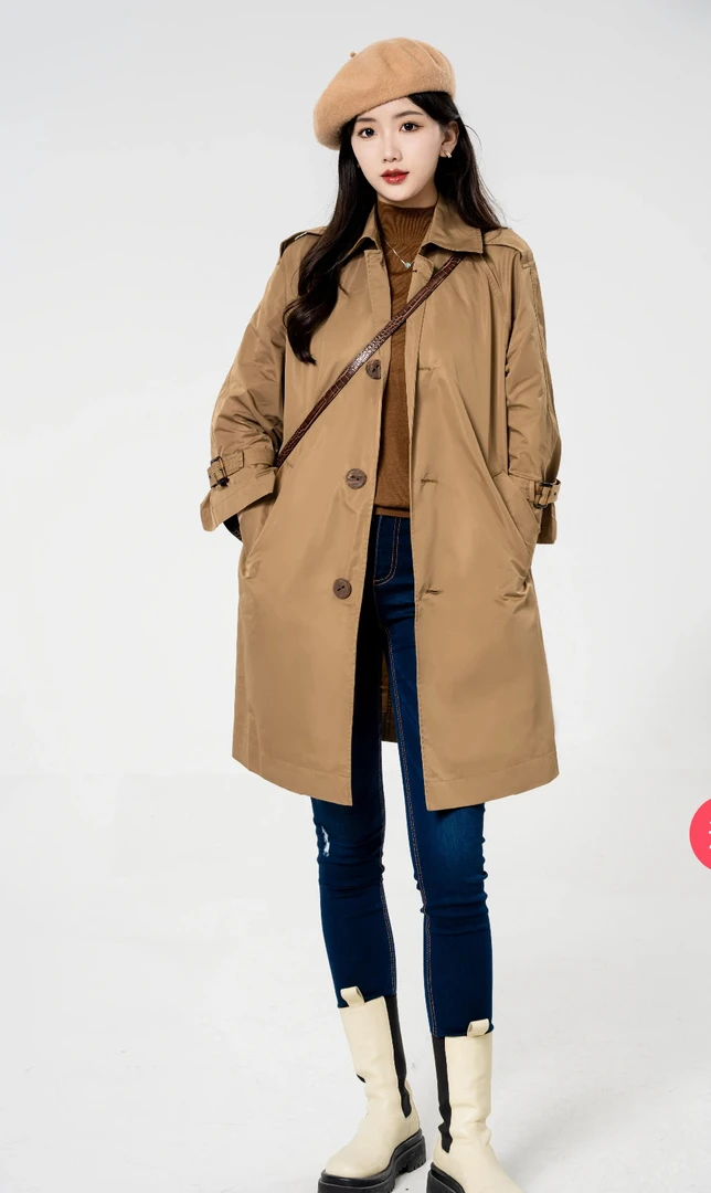 GIRDEAR/哥弟秋新款宽松单排扣休闲中长款风衣1400607
