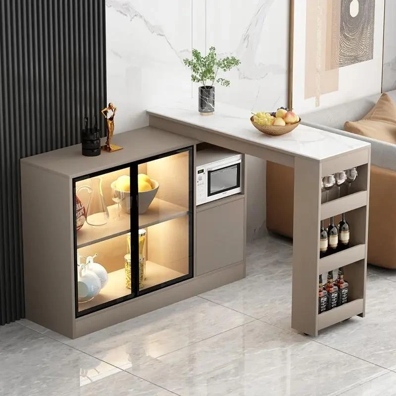 家用吧台桌厨房吧台餐桌一体转角轻奢玄关柜简约客厅伸缩隔断酒柜