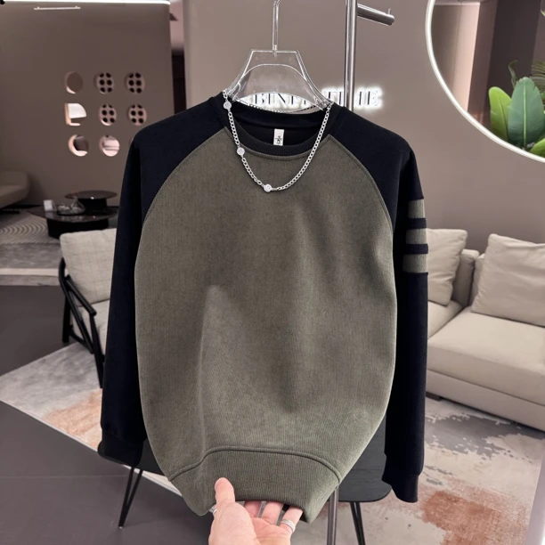 秋冬男士上衣御寒保暖加绒卫衣拼接插肩百搭男女情侣同款长袖上衣