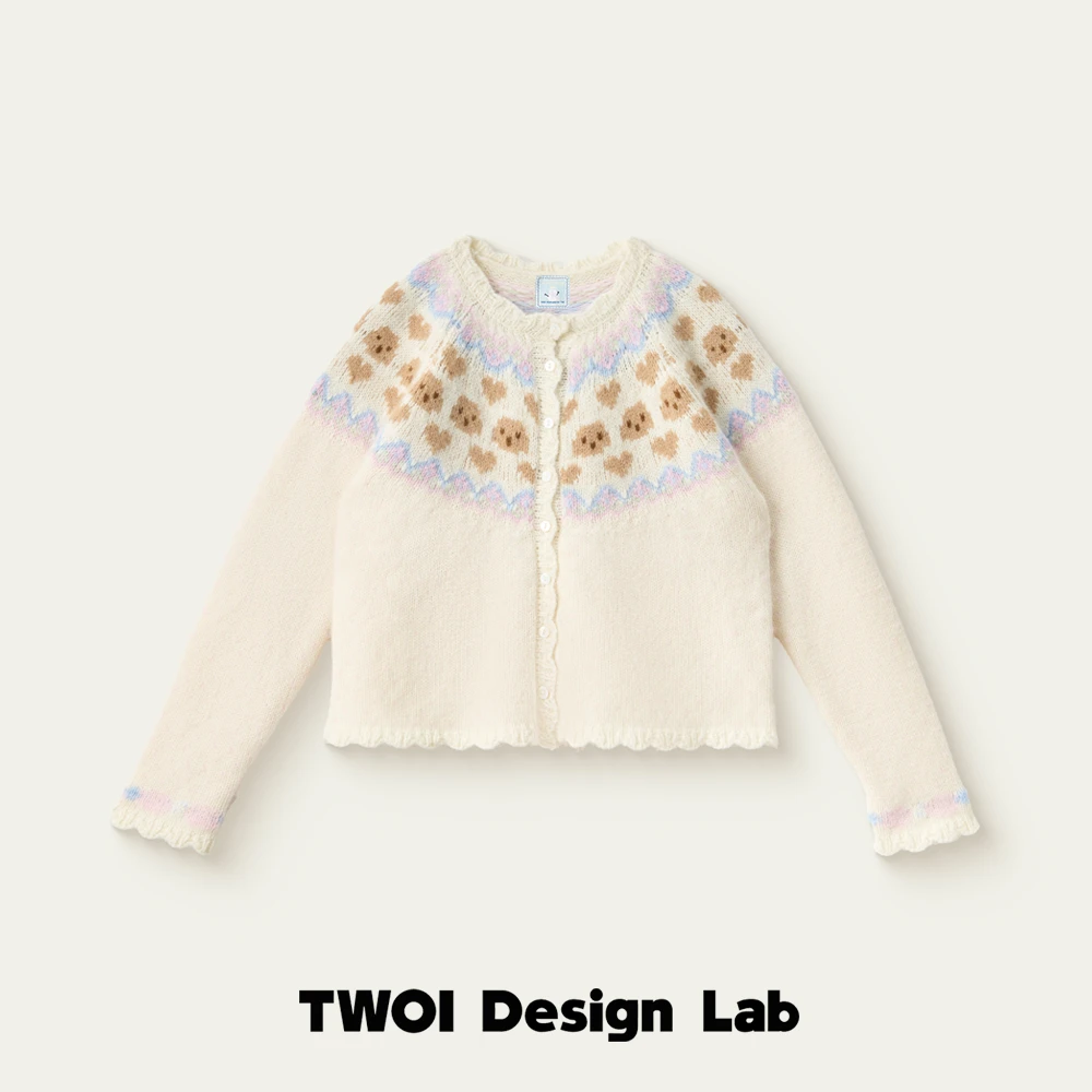 TWOI Design Lab "婴儿·费尔岛系列" 「奶油白蝴蝶结小狗开衫」