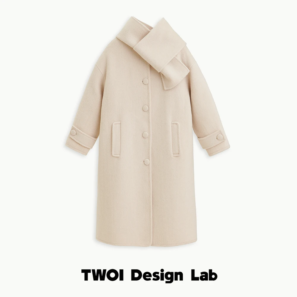 TWOI Design Lab "奶女·舒适" 「奶油奶驼可拆领骆马绒双面呢大衣」