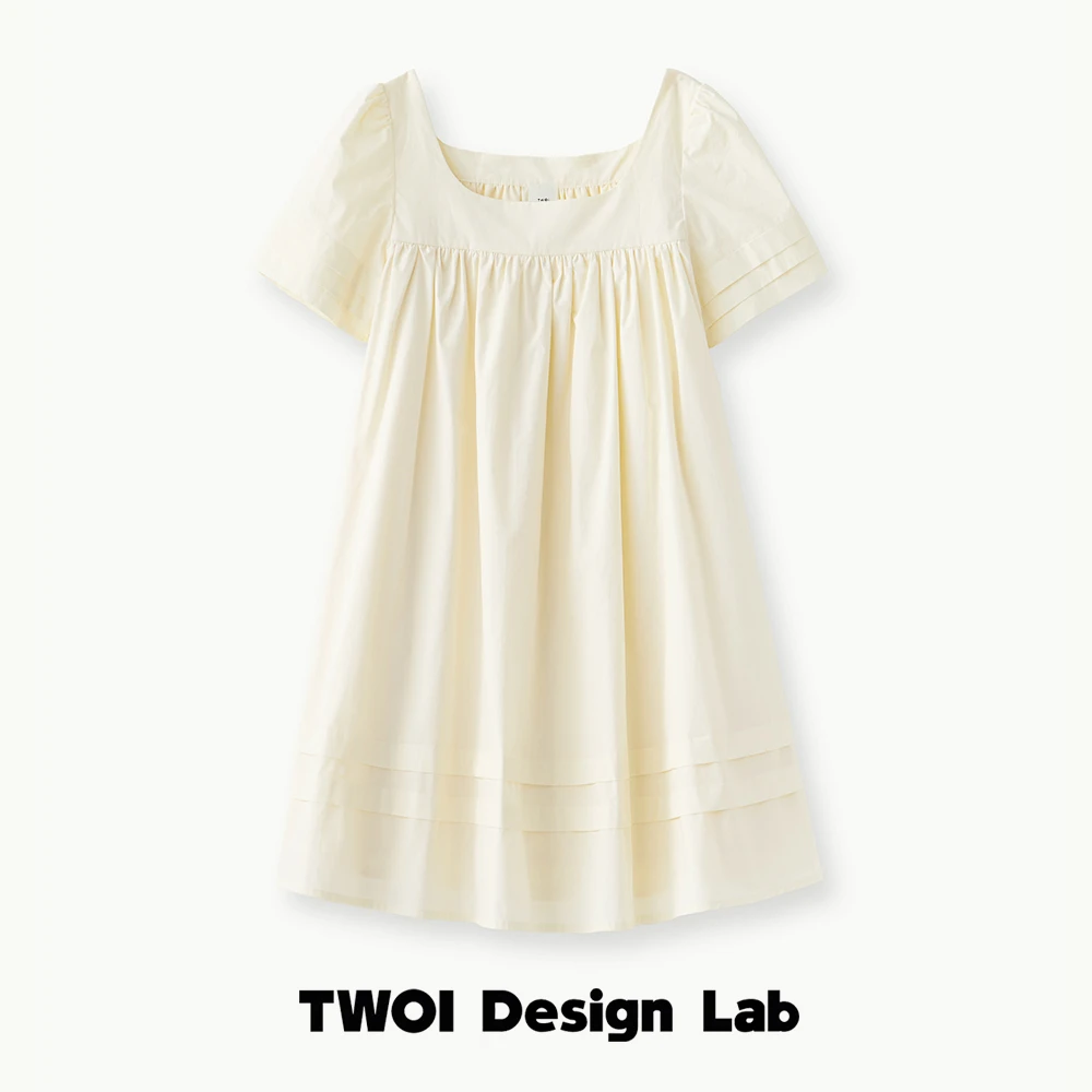 TWOI Design Lab "修饰身形"「奶油白风琴褶连衣裙」