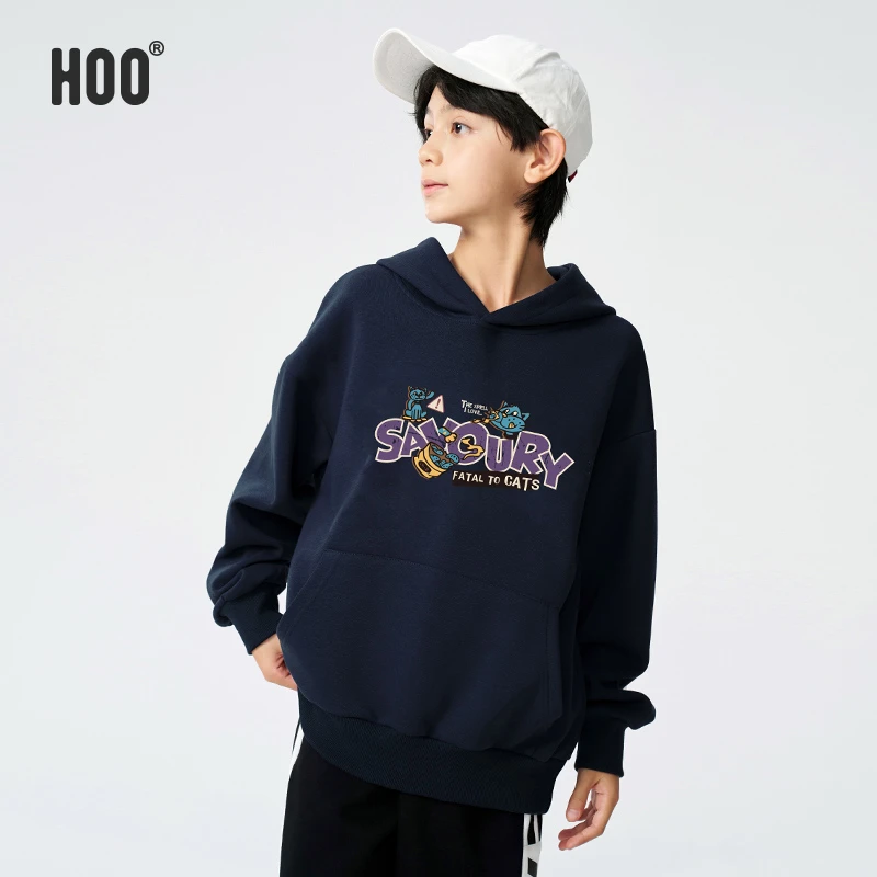 HOO春季中大童卫衣休闲连帽宽松青少年长袖时尚男童运动上衣1624