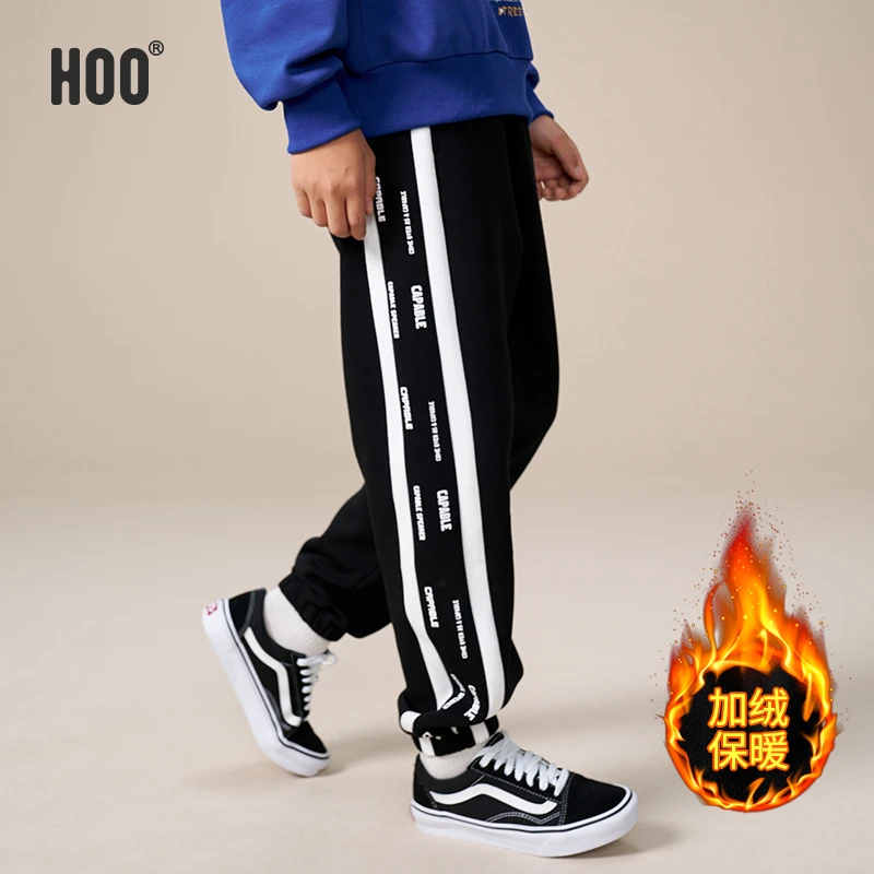 HOO加绒裤春秋新品束脚裤中大童时尚休闲裤运动青少年加绒裤子