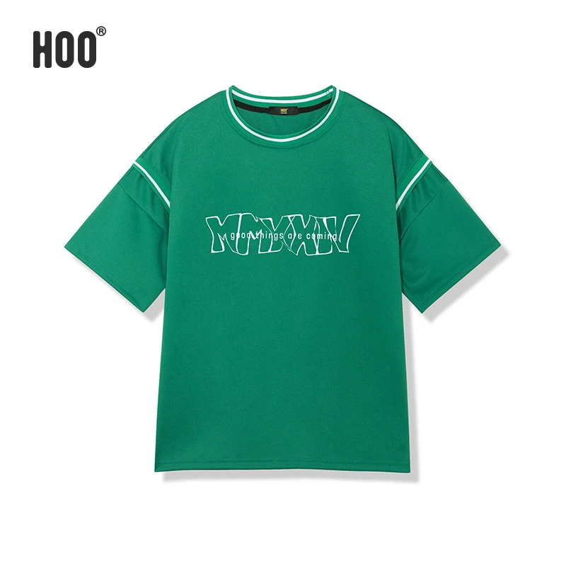 HOO夏季美式潮酷风短袖时尚休闲百搭运动宽松潮流圆领短袖T恤1567
