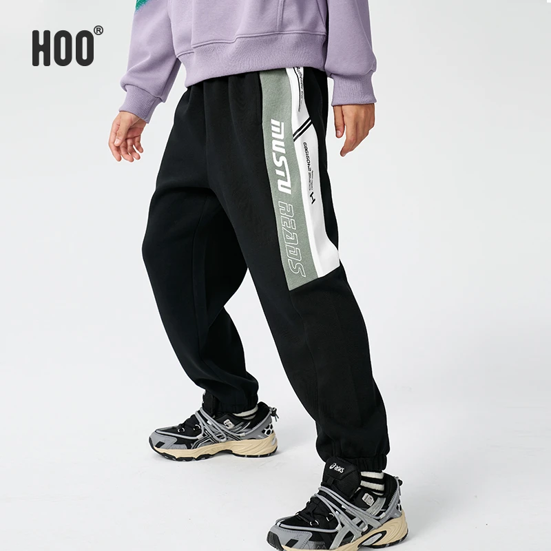 HOO中大男童23秋冬新品加绒运动裤时尚百搭6-18岁青少年长裤1459