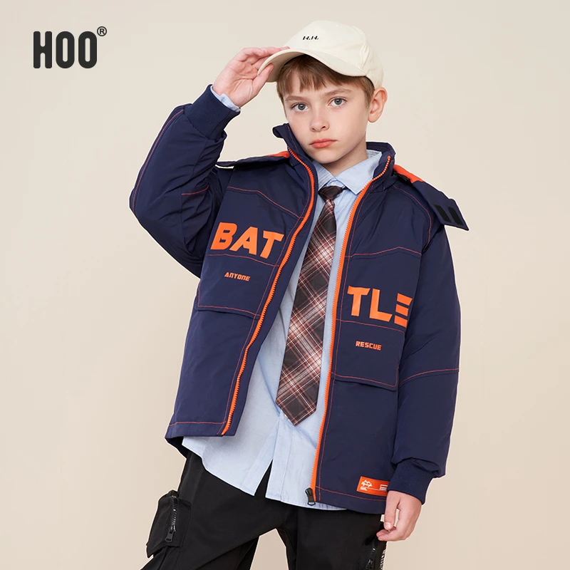 HOO中大男童冬季新品工装羽绒服潮酷白鸭绒保暖外套青少年9716