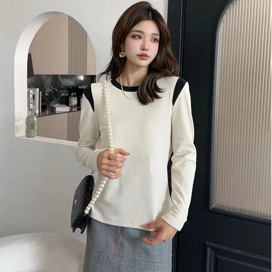 【7A抗菌】秋季上新蛋白绒玫瑰香打底衫百搭秋冬拼接显瘦保暖679