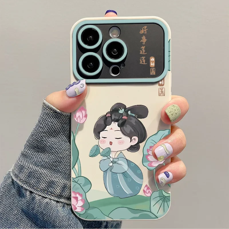 ins好运莲莲国潮大视窗古风手机壳苹果华为OPPO/VIVO小米荣耀简约
