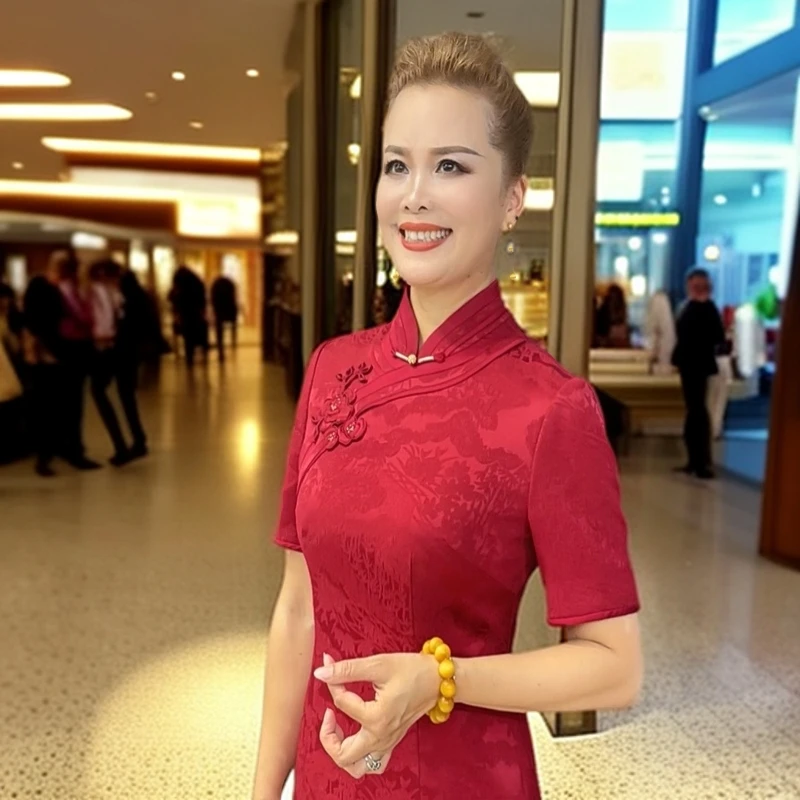 高级幸福红色如意吉祥婚宴妈妈复古礼服旗袍ZZY17897