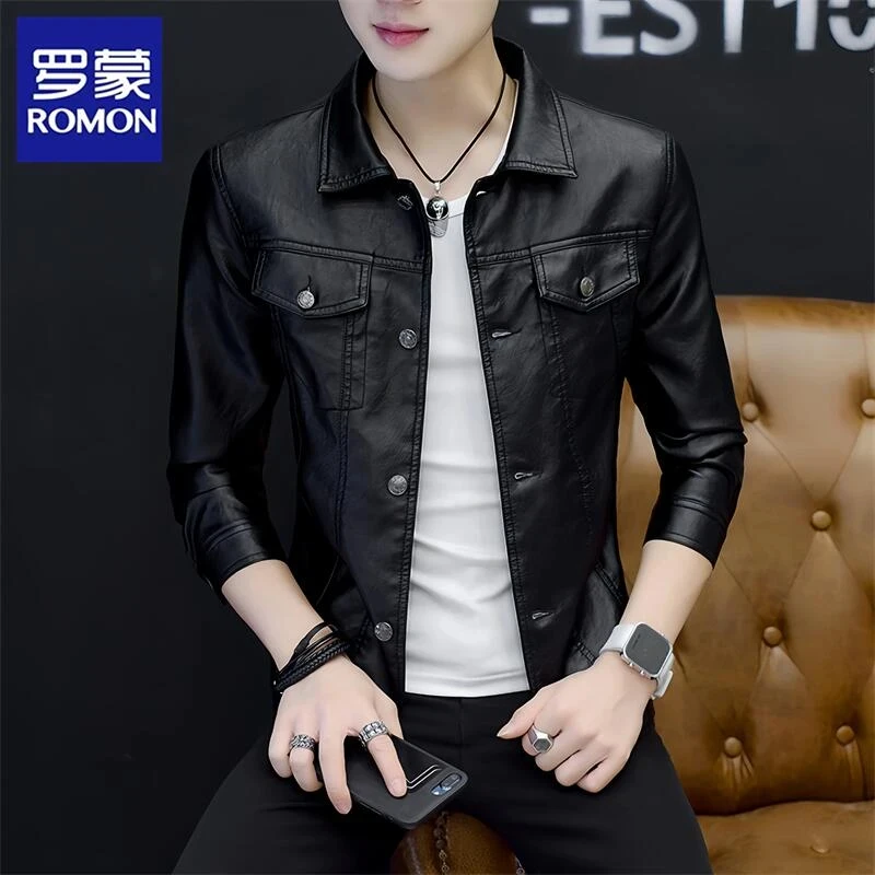 罗蒙男士皮衣夹克秋冬新款韩版修身痞帅潮流机车服男士翻领外套男
