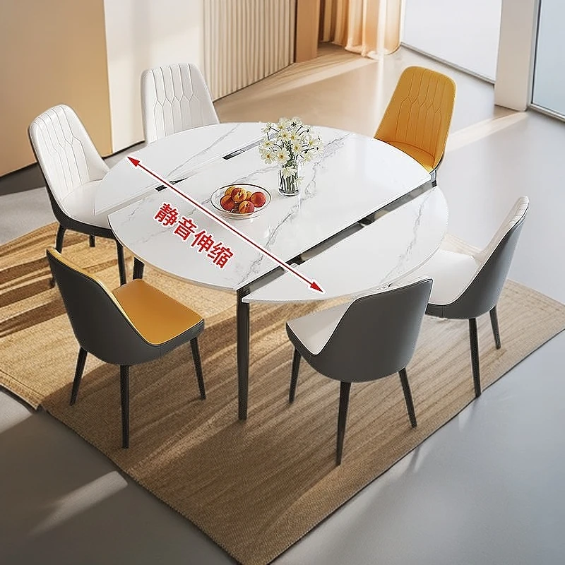 新款岩板餐桌圆桌可折叠桌子家用小户型桌椅组合客厅方圆两用桌子