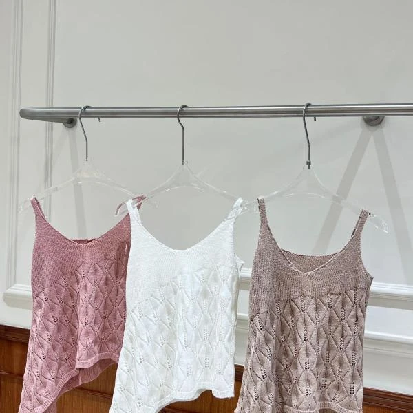 6882 法式复古设计感不规则v领上衣针织衫镂空拼接吊带外套