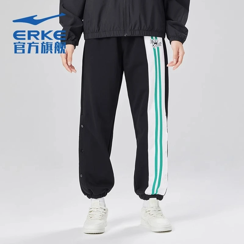 鸿星尔克运动裤女裤爆款撞色拼接休闲裤潮流排扣卫裤12222302365