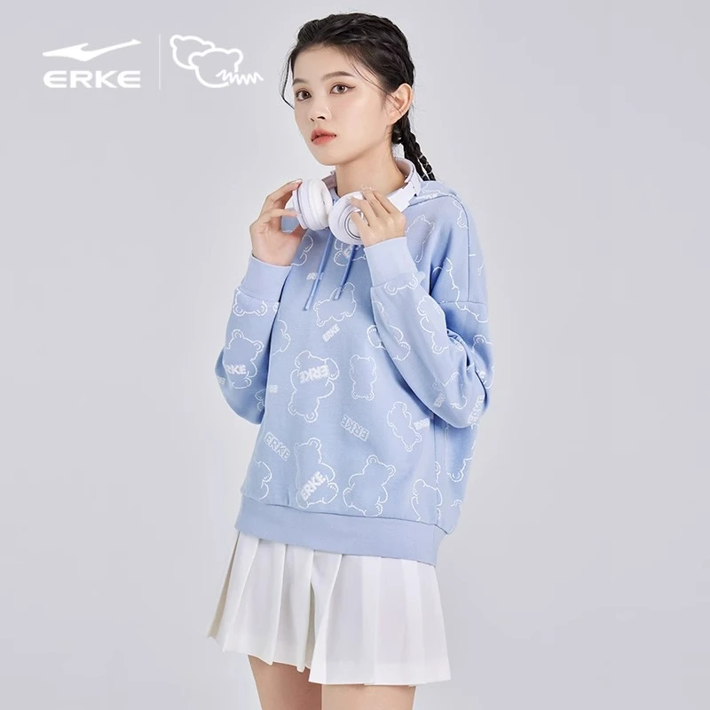 星宠丨鸿星尔克卫衣女秋季潮流印花时尚宽松运动连帽帽衫女装上衣