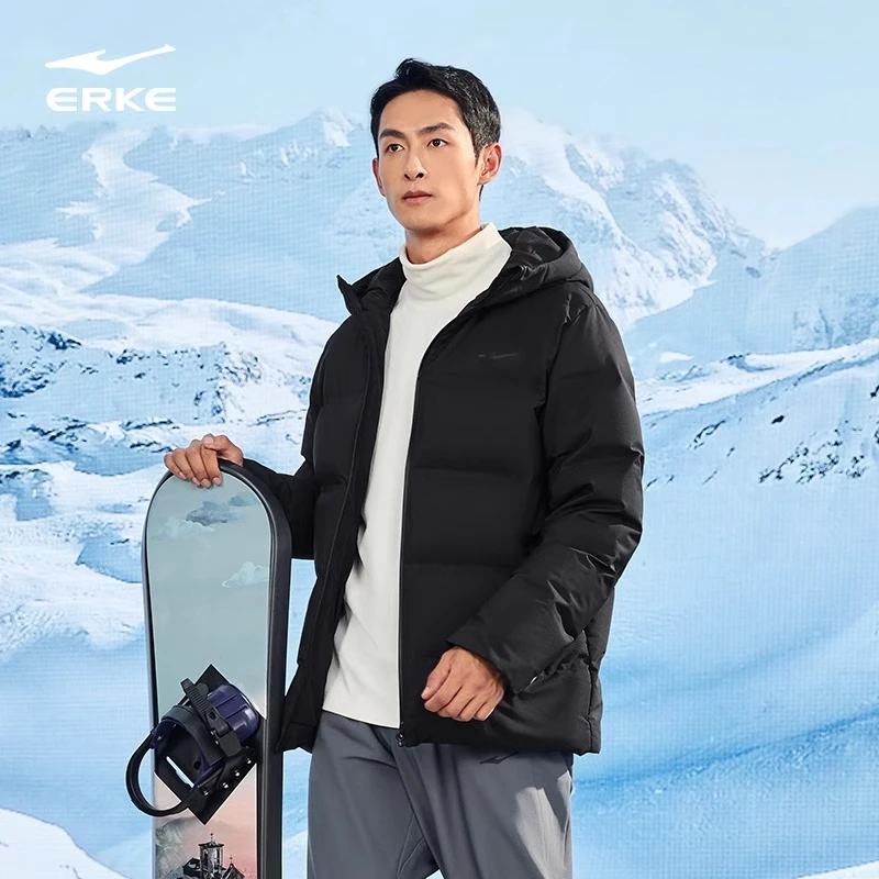 防泼水/抗静电丨鸿星尔克运动羽绒服男2025冬季新款保暖连帽上衣