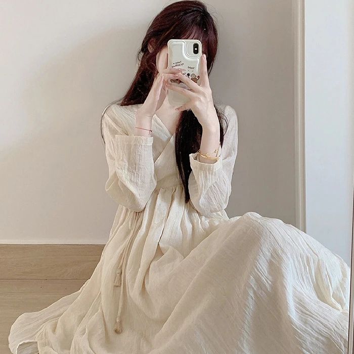 睡裙女秋冬新款2023爆款女款秋冬长袖开叉薄款高端纯欲风居家睡裙