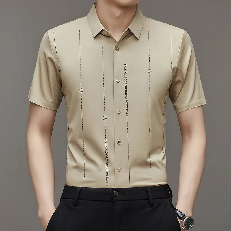 2024年夏季男装衬衫短袖薄款修身型方领商务绅士男士衬衣轻奢高档