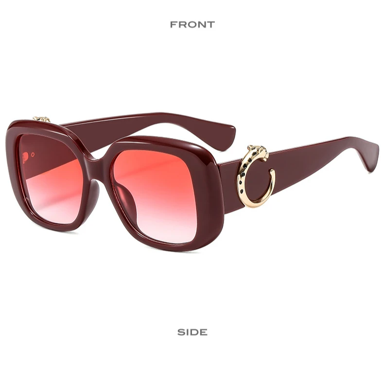 2024新款环形豹子方框女士时尚安哥拉红色太阳眼镜墨镜3987