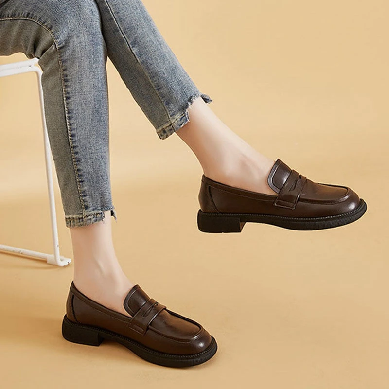 6297一脚蹬黑色小皮鞋女英伦风软皮春秋季女鞋软底乐福鞋单鞋