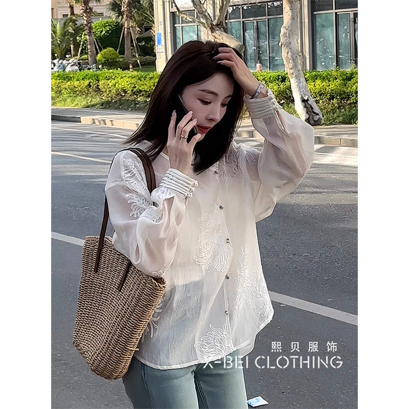 熙贝6 新中式国风高定款重工刺绣提花衬衫长袖斜扣薄款上衣 D825
