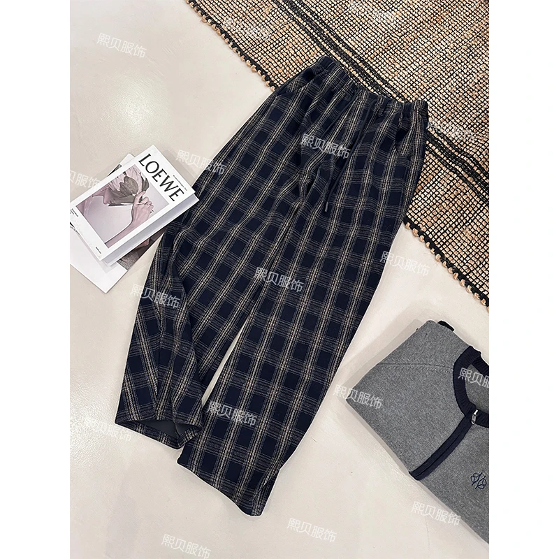 熙贝6【遛弯格子裤】 欧货慵懒感舒适高腰显瘦阔腿裤休闲裤 D8610