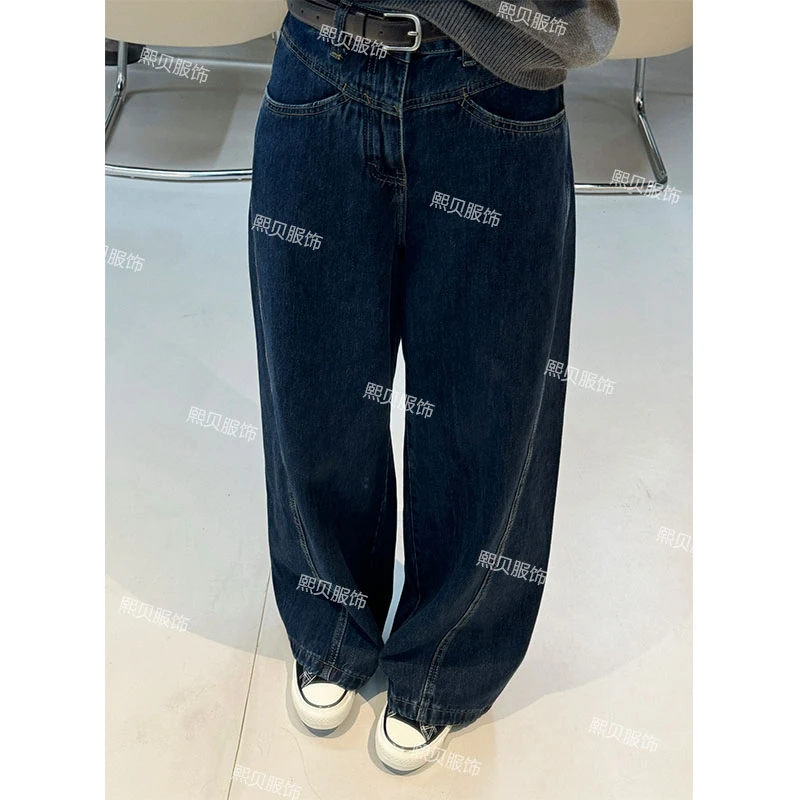 熙贝薇6 【修容裤】欧货高腰宽松显瘦垂感休闲阔腿弯刀牛仔裤 D8360